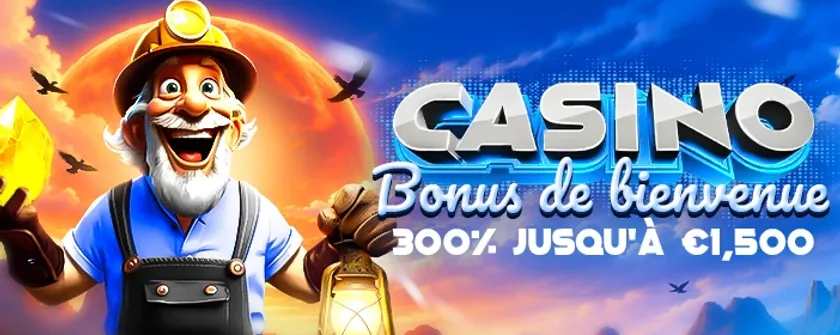 Bannière Mystake du bonus de bienvenue casino de 300 % jusqu'à 1 500 €