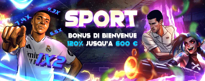 Bannière Mystake du bonus de bienvenue sport de 120 % jusqu'à 600 €