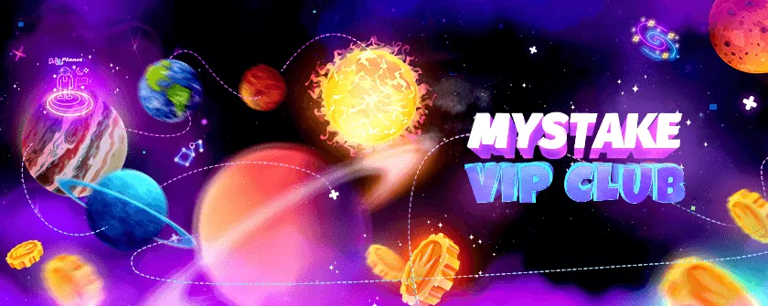 Bannière du club VIP Mystake avec des planètes
