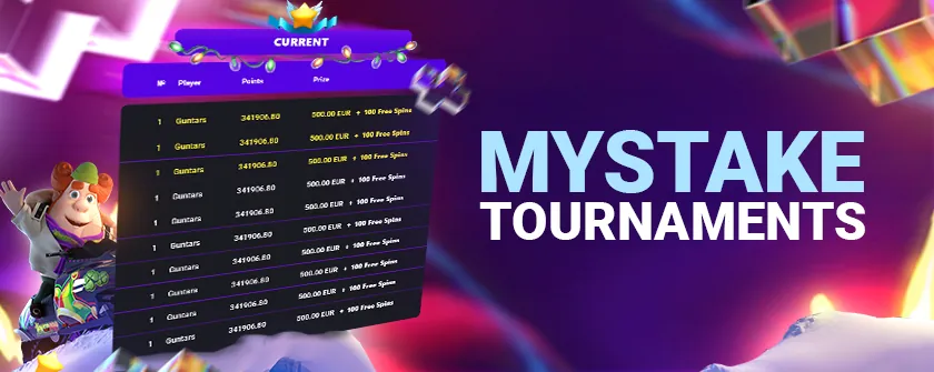 Bannière des tournois Mystake avec un classement de joueurs